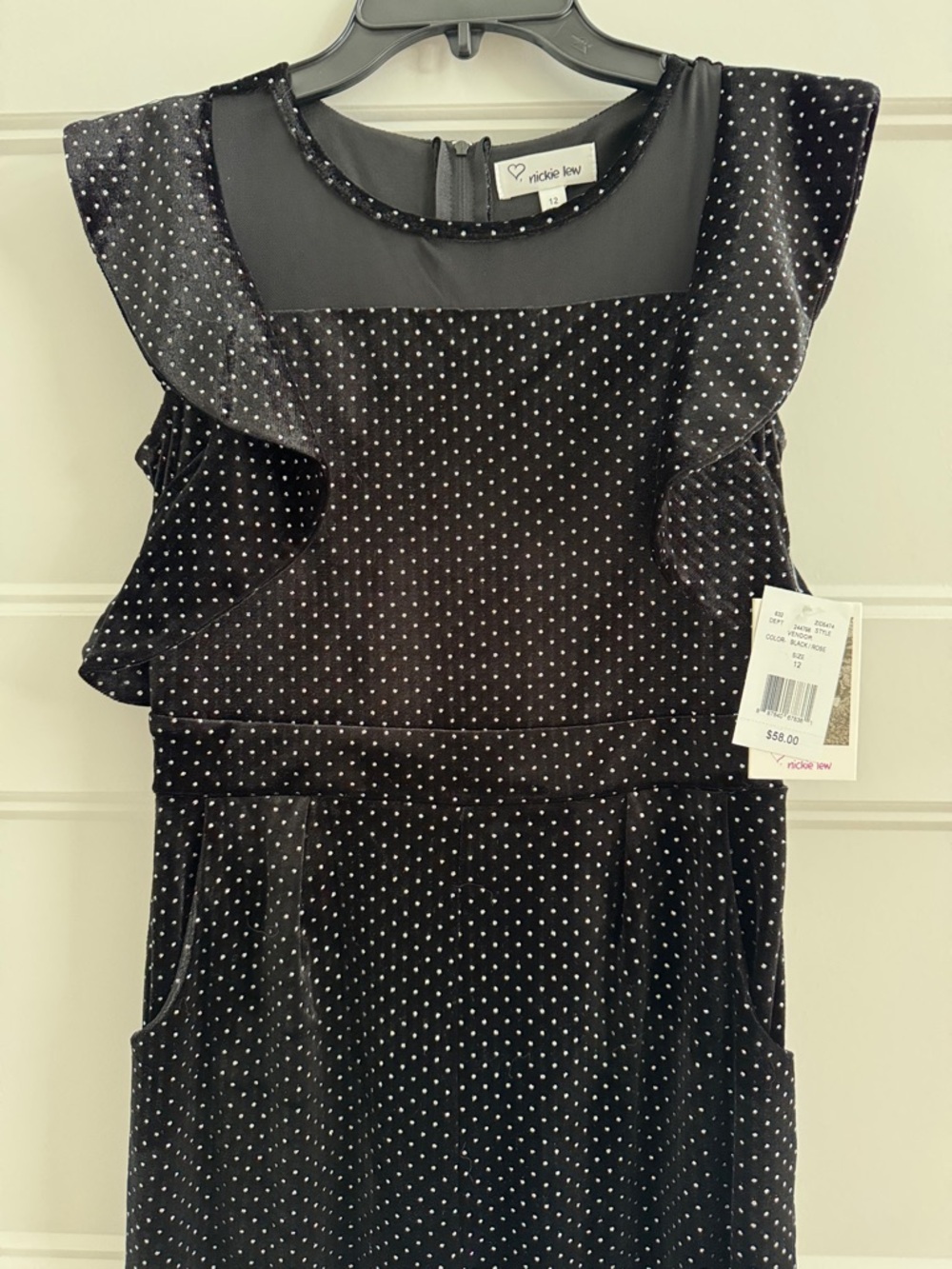 Girls Nickie Lew Black Velvet Polka Dot Jumper for Girls